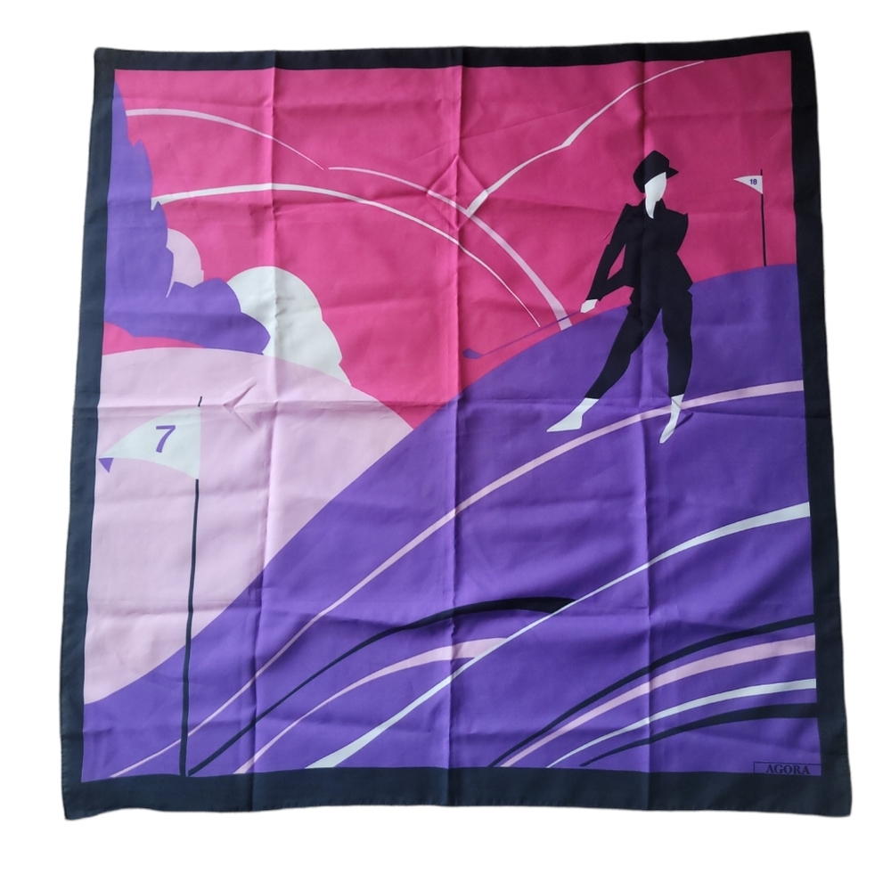 Agora Women's Playing Golf Theme 30'' x 30'' Square Scarf Made in Italy